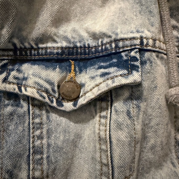 Red Label By Patrol Jeans Size Small Wash Denim Jacket Gray Hood & Sleeves Y2K - Picture 8 of 11
